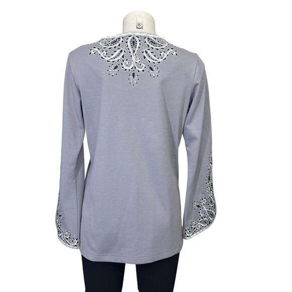 Bob Mackie Wearable Art Gray V Neck Embroidered Tunic Long Sleeves size XS - Picture 3 of 9